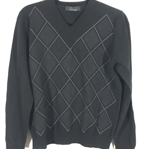 ZARA MAN Argyle V-Neck Black/Gray Sweater size M - Picture 2 of 7